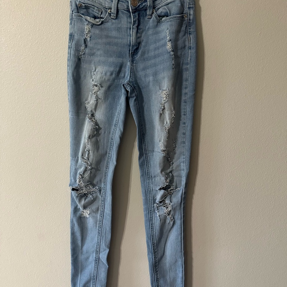 Mudd Blue Skinny Jeans with Distressed Knees
